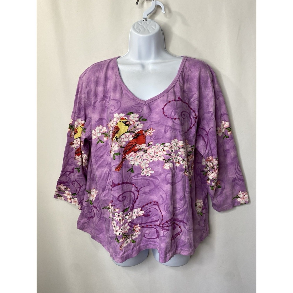 Collections Etc Womens Cardinals Shirt Size XL Spring Summer Floral Cottagecore